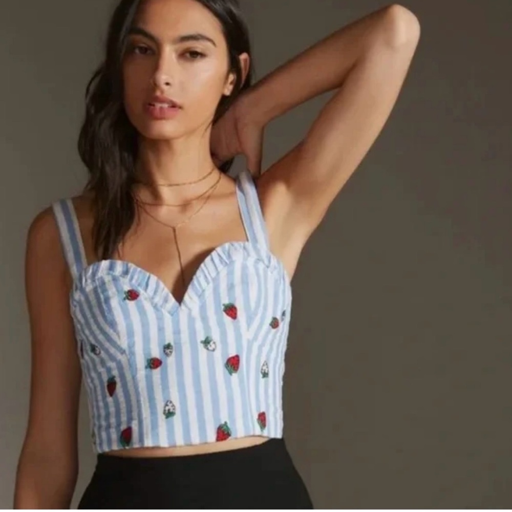 Anthropologie Maeve Striped Cami Strawberries Tank Top